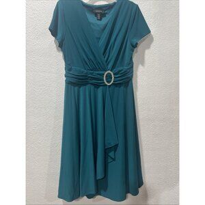 R&M Richards Women's Turquoise Embellished Cascade Dress Plus Size 16W Fairy